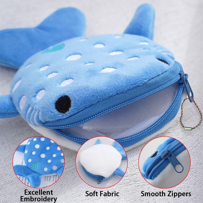 SCORYULE Cute Whale Shark Coin Purse, 4PCS Funny and Practical Coin Pouch, Kawaii Wallet with Zipper Keychain for Women - Image 3